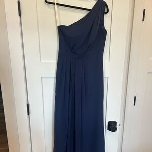 David's Bridal One-Shoulder Dress in Navy Blue